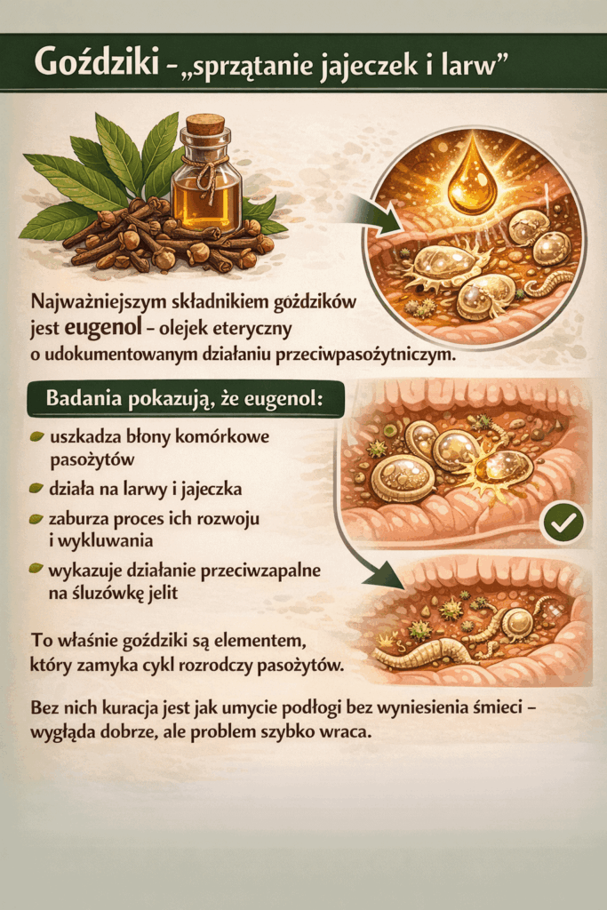 Goździki niszczące jajeczka i larwy pasożytów jelitowych
