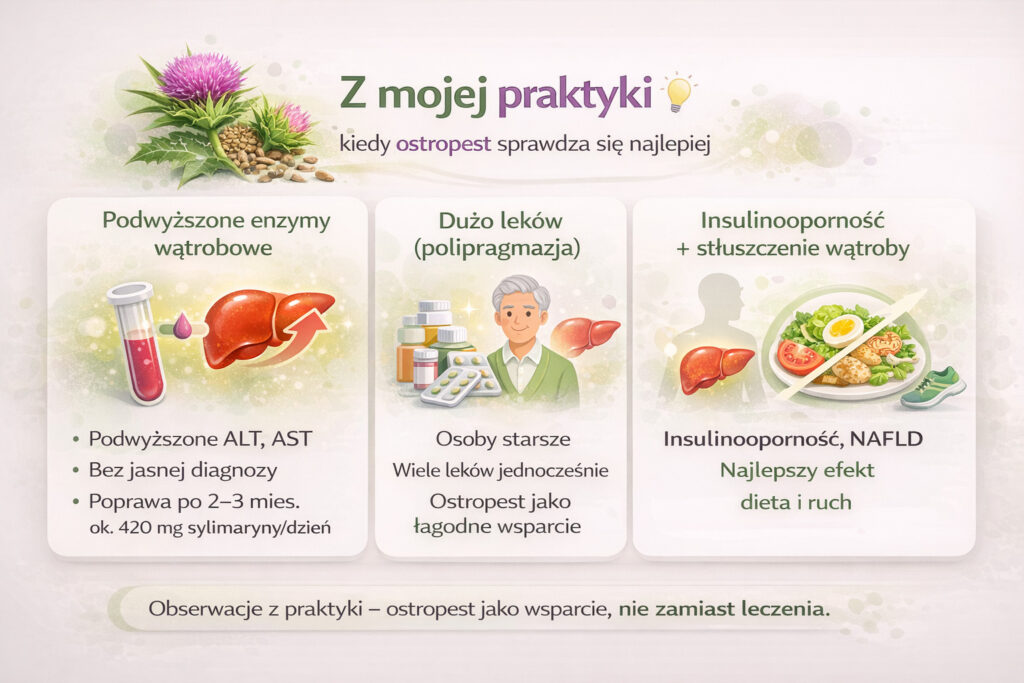 Z mojej praktyki – kiedy ostropest plamisty sprawdza się najlepiej: podwyższone ALT i AST, polipragmazja u osób starszych oraz insulinooporność i stłuszczenie wątroby