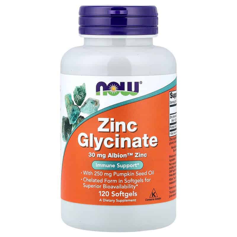 ZINC GLICYNIATE Cynk 30 mg 120 kaps. NOW Foods