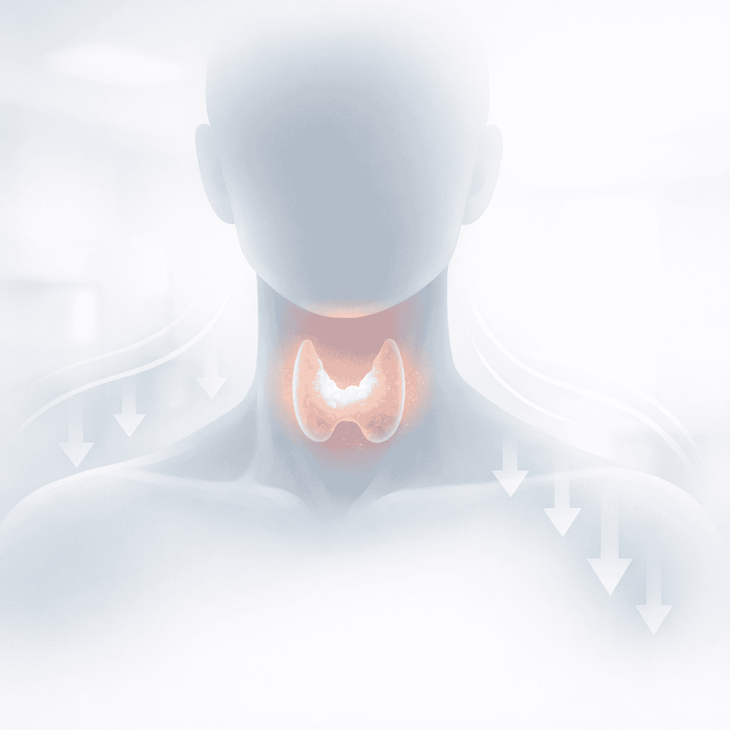 Schemat tarczycy zaznaczonej na szyi – niedoczynność tarczycy, zaburzenia hormonalne i spowolnienie metabolizmu