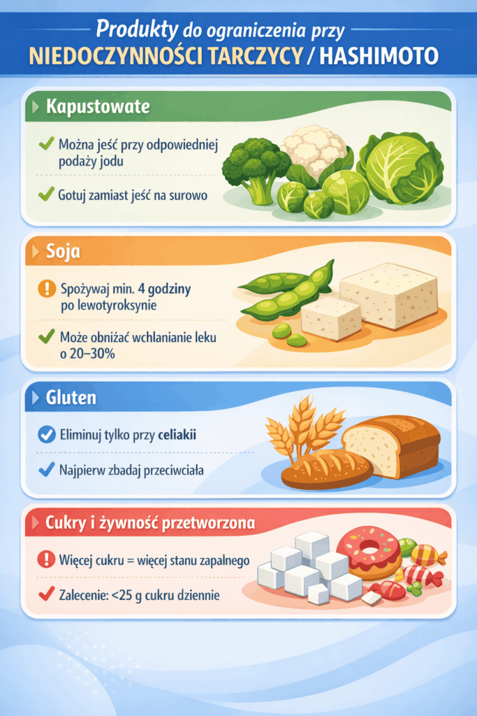 Produkty do ograniczenia przy niedoczynności tarczycy i Hashimoto – kapustowate, soja, gluten i cukier