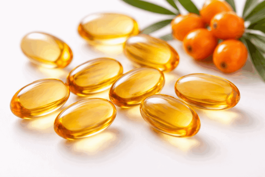 Kapsułki softgel z olejem z rokitnika oraz świeże owoce rokitnika