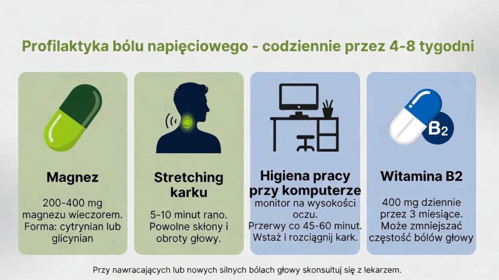 Infografika pokazująca profilaktykę bólu napięciowego głowy