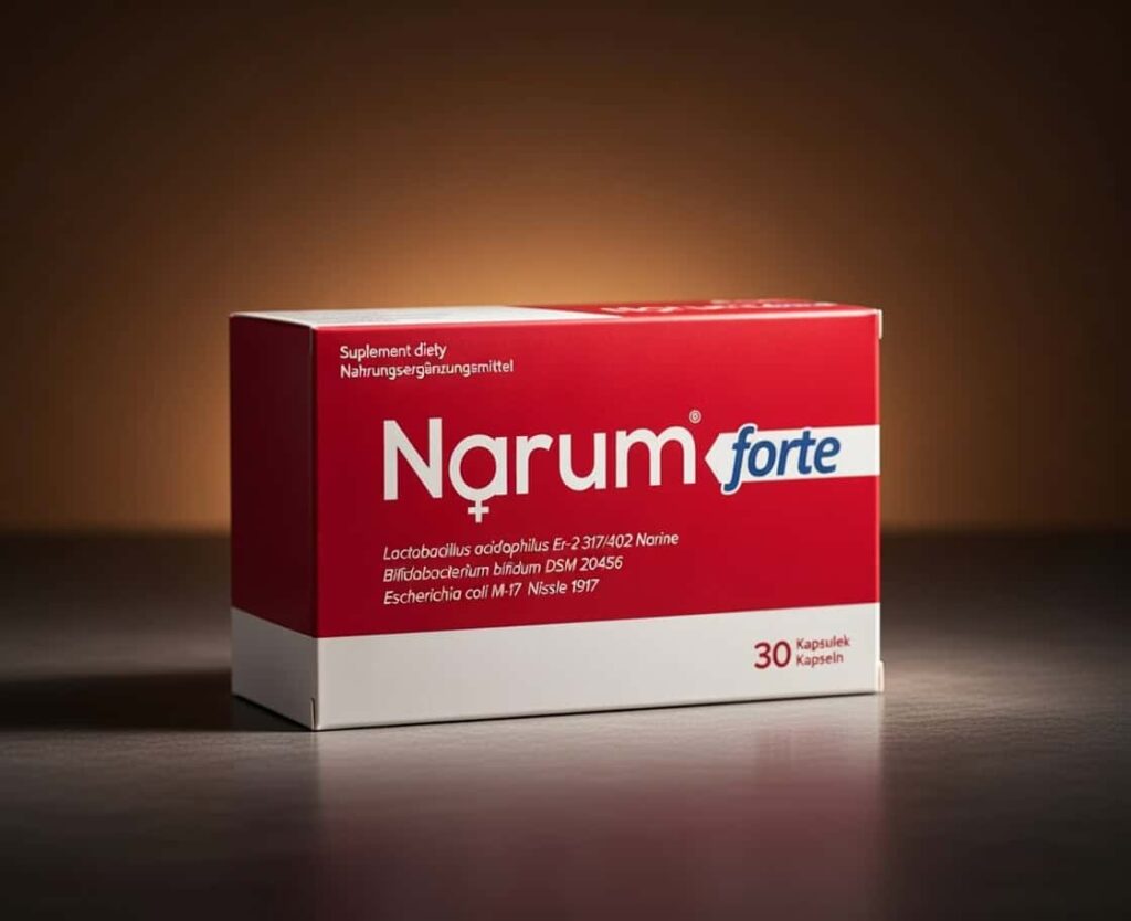Narum Forte probiotyk z bakteriami Narine i Escherichia coli Nissle 1917 wspierający mikrobiotę jelitową