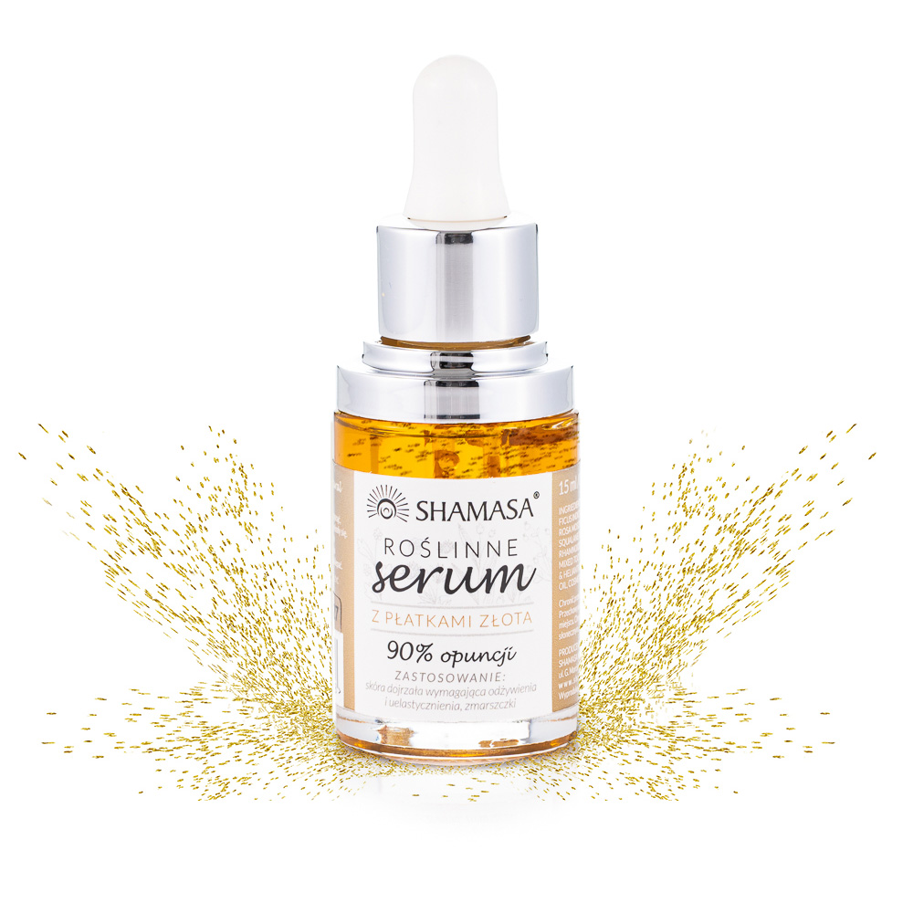Luksusowe serum roślinne z płatkami 24 karatowego złota i opuncją figową 90% !!! 15 ml