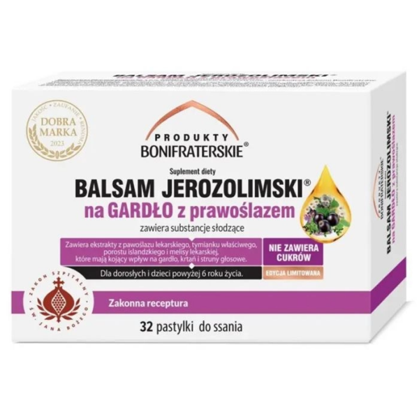 Balsam Jerozolimski z Prawoślazem 32 pastylki do ssania Produkty Bonifraterskie