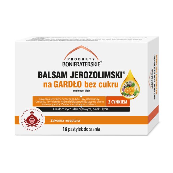 Balsam Jerozolimski na gardło bez cukru 16 pastylek do ssania Produkty Bonifraterskie