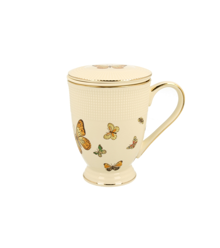 ECRU Kubek z zaparzaczem MOTYLKI