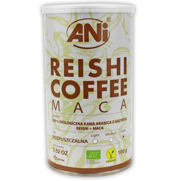 Kawa Rozpuszczalna Arabica z Reishi (Lakownica żółtawa) i Maca BIO 100 g ANI