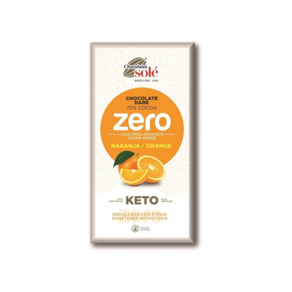 Czekolada Gorzka 72% Zero Pomarańczowa Keto bez Dodatku Cukru bez Glutenu 100 g Sole