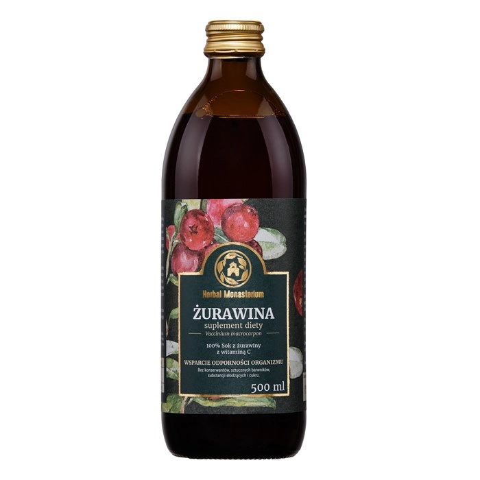 Herbal Monasterium Żurawina 100% sok z żurawiny z witaminą C, 500 ml