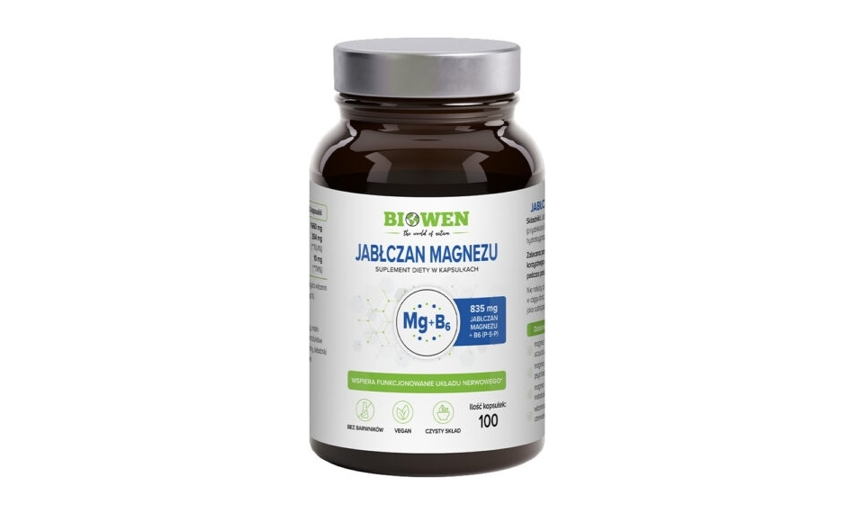Biowen Jabłczan magnezu 835 mg z witaminą B6 100 kapsułek