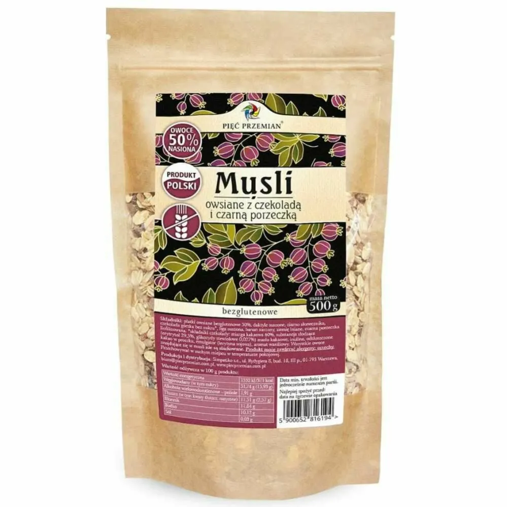 Musli czekolada z porzeczką bezglutenowe 500 g Pięć Przemian