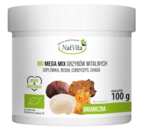 Mega MIX Grzyby Witalne BIO Reishi Cordyceps Chaga Hericium, 100 g – NatVita