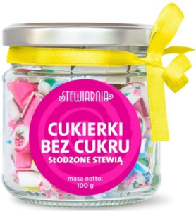 Cukierki owocowe słodzone stewią BEZ DODATKU CUKRU słoik 100g Stewiarnia
