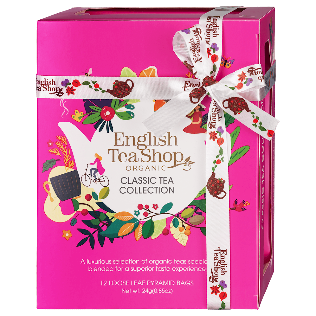 KOLEKCJA HERBAT I HERBATEK KLASYCZNYCH BIO PIRAMIDKI (CLASSIC RÓŻOWE – 12 SMAKÓW) (12 x 2 g) 24 g – ENGLISH TEA SHOP ORGANIC