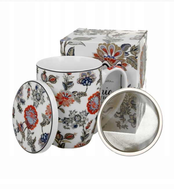 Kubek 360 ml z zaparzaczem i pokrywką do Herbaty ziół - Ethnic Sahat White Duo