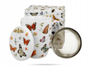 PORCELANOWY KUBEK z ZAPARZACZEM 360ml Kubek do Kawy Herbaty Prezent Motylki DUO