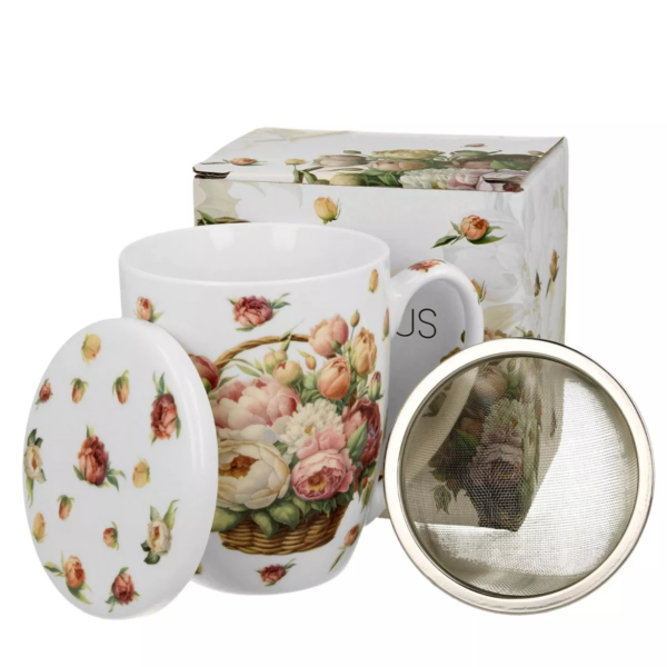 Kubek z zaparzaczem porcelanowy Piwonie Koszyk 350 ml Duo