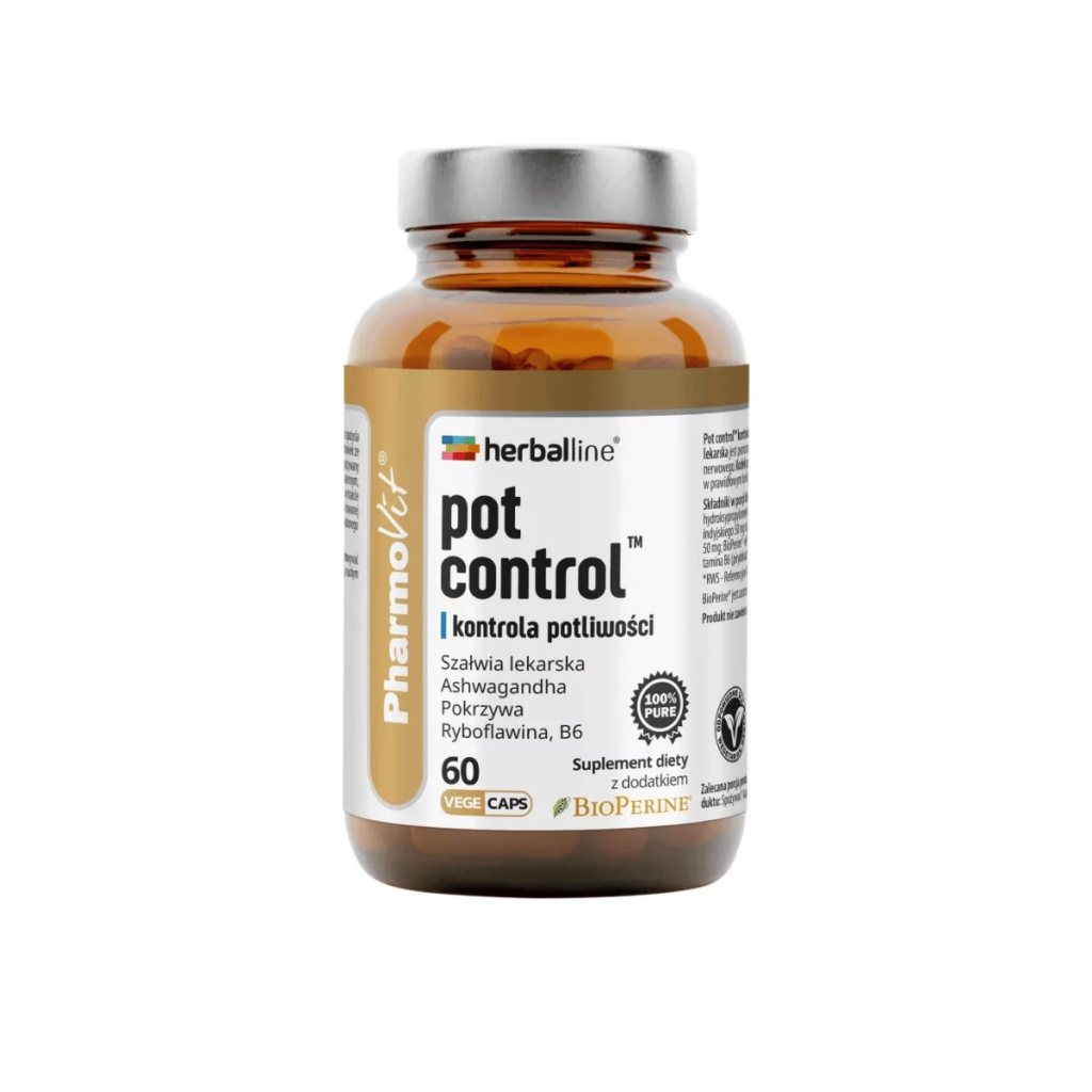 Pot Control – Kontrola Potliwości | Szałwia Lekarska Ashwagandha Pokrzywa Witamina B6 (60 kaps) Herballine Pharmovit