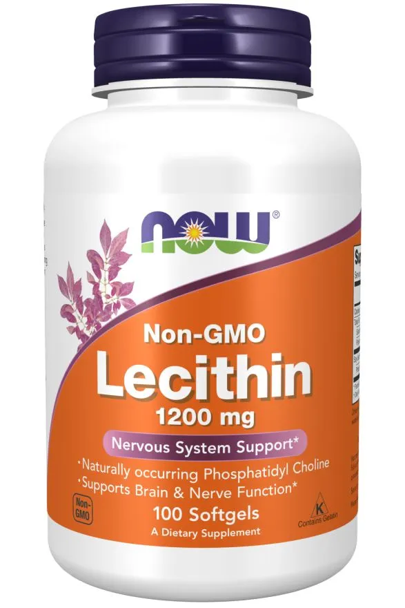 NOW Foods Lecithin Non-GMO 1200 mg 100 kapsułek – lecytyna sojowa z fosfatydylocholiną