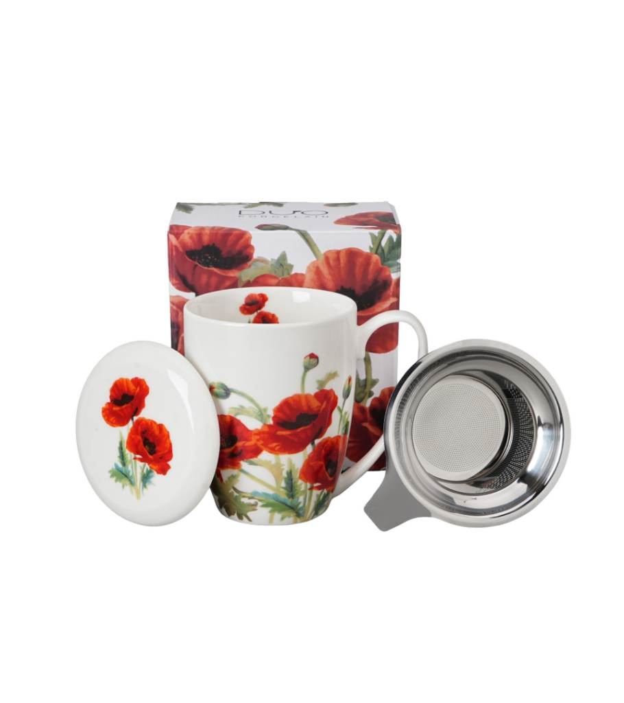 Kubek z zaparzaczem Classic Poppies porcelana Bone China  380 ml DUO