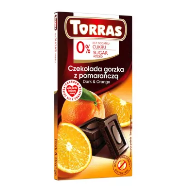 Torras Czekolada gorzka z pomarańczą bez dodatku cukru, bezglutenowa 75 g