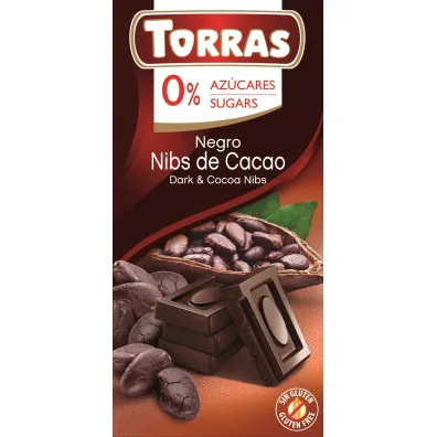 Torras Czekolada gorzka z ziarnami kakao bez dodatku cukru 75 g