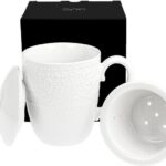 Kubek porcelanowy Alice z zaparzaczem i przykrywką, biały, 350 ml DUO