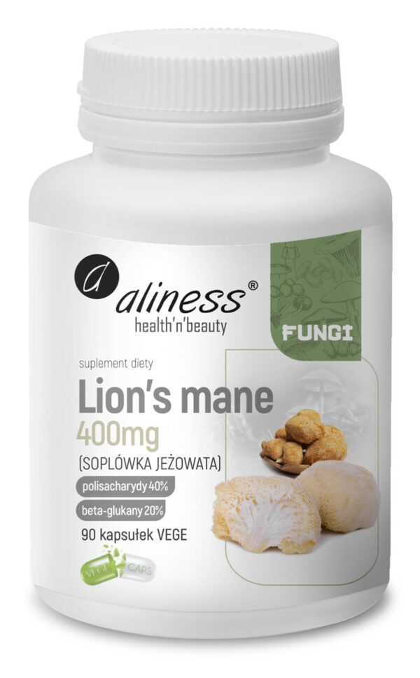 Lion's Mane (Soplówka jeżowata) 40/20 400 mg, 90 kapsułek vege Aliness – opakowanie
